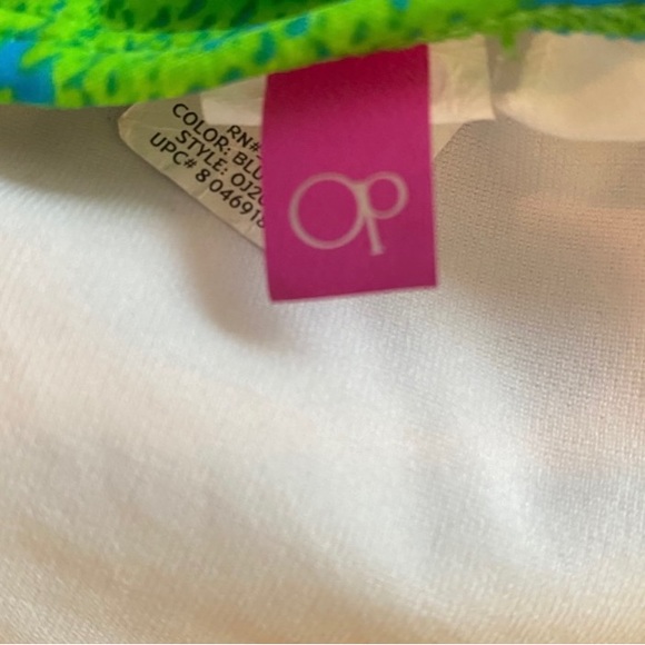 OP Blue and Green Snake Print String Halter Bikini Top - Picture 10 of 11